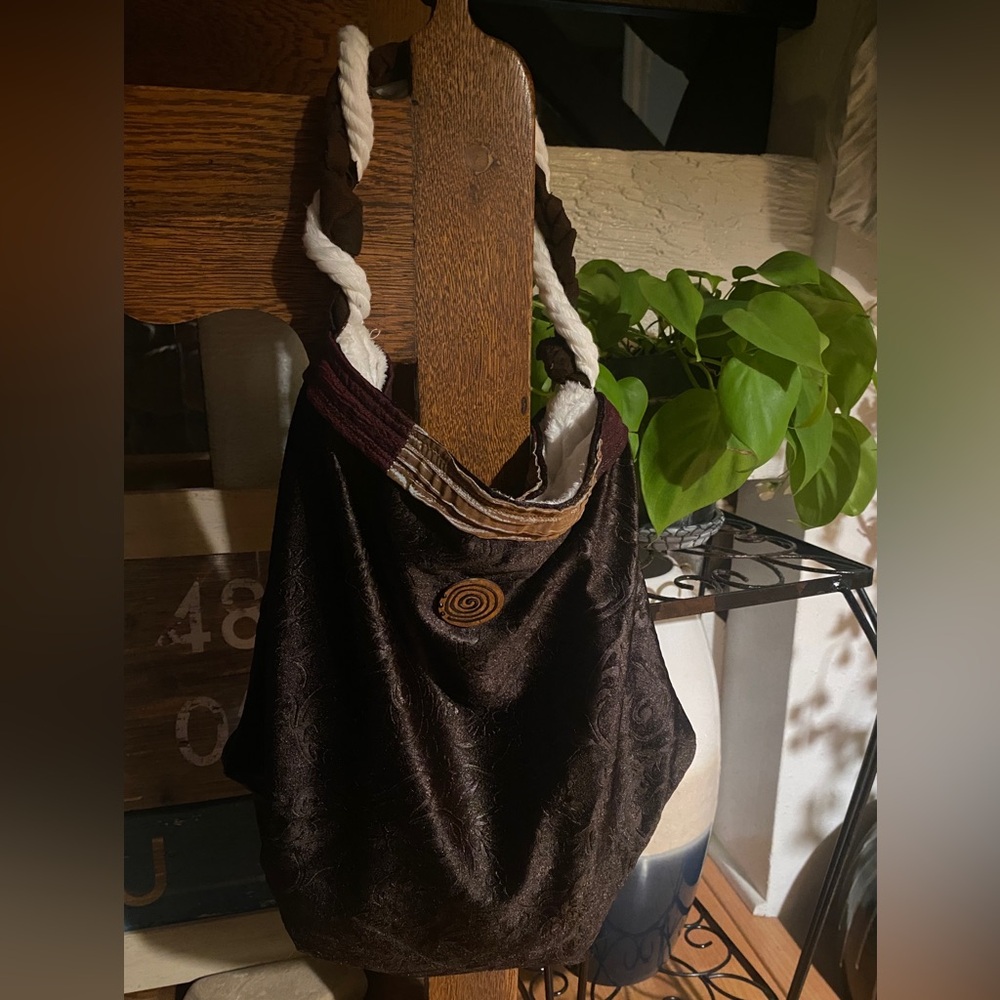 Brown Bohemian lined with white Minky hand bag by Susanxxoo
